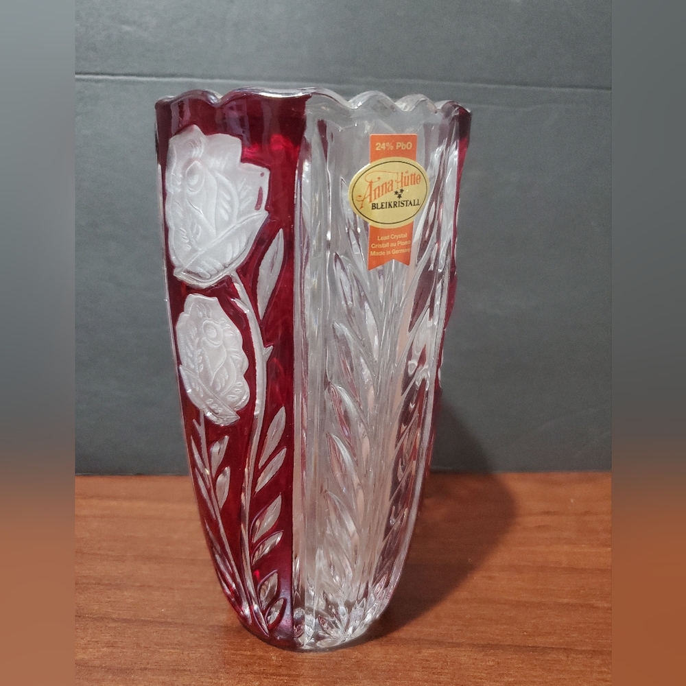 Anna Hutte Bleikristall Ruby and Clear Glass Vase